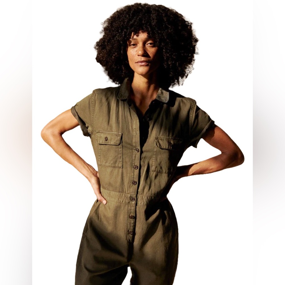 Outerknown Green Utility Jumpsuit with Belted Waist